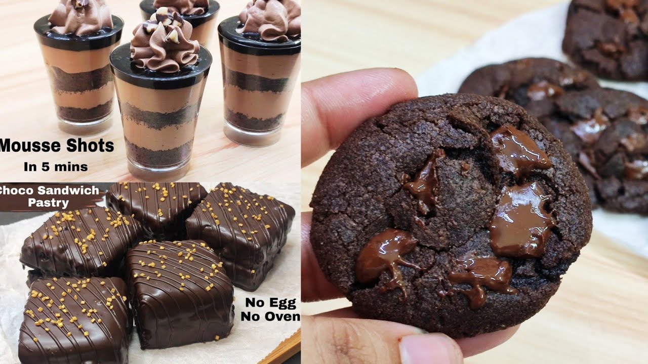 3 Indulgent Chocolate Recipes| Chocolate Mousse, Fudgy Cookies & Pastry| 3 तरह के चॉकलेट रेसिपी बनाए
