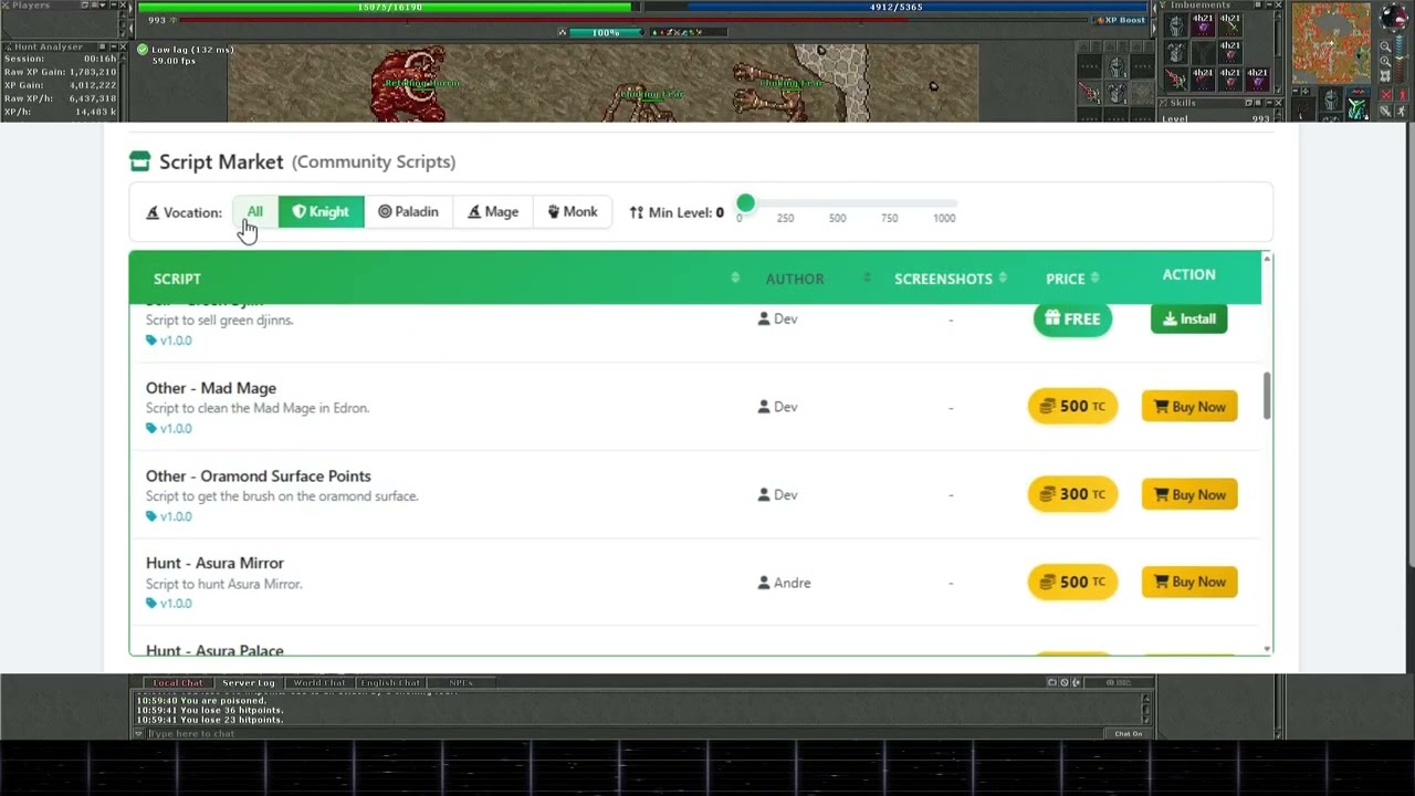 Tibia R-Bot Hunt Roshamuul DP