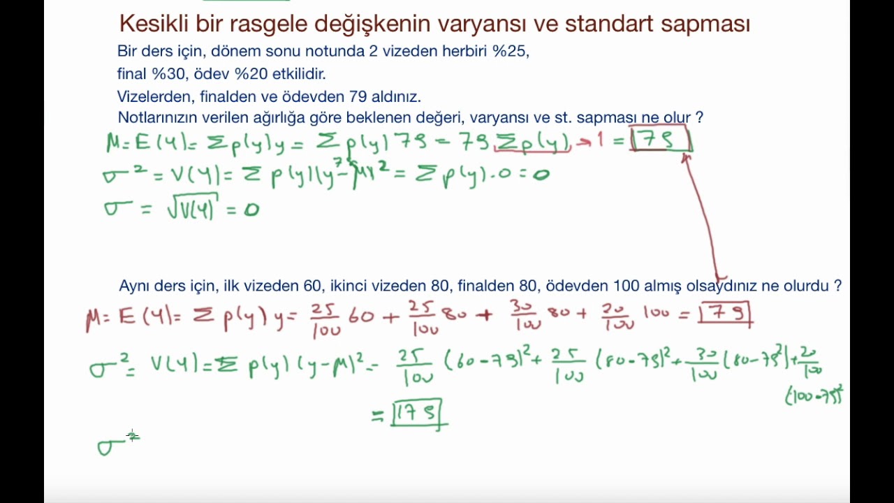 19) Olasılık - Kesikli bir rasgele değişkenin varyansı ve standart sapması örnekler