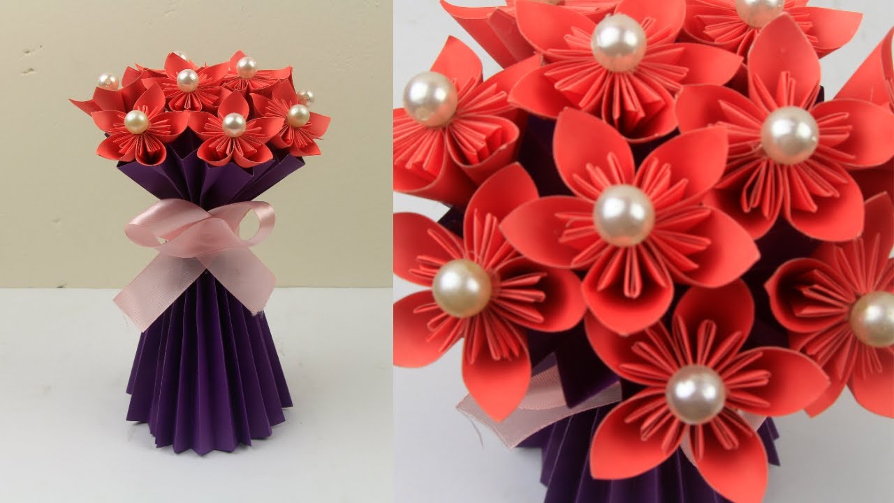 DIY Paper Flower Bouquet || Easy Paper Flower vase || DIY Paper Craft