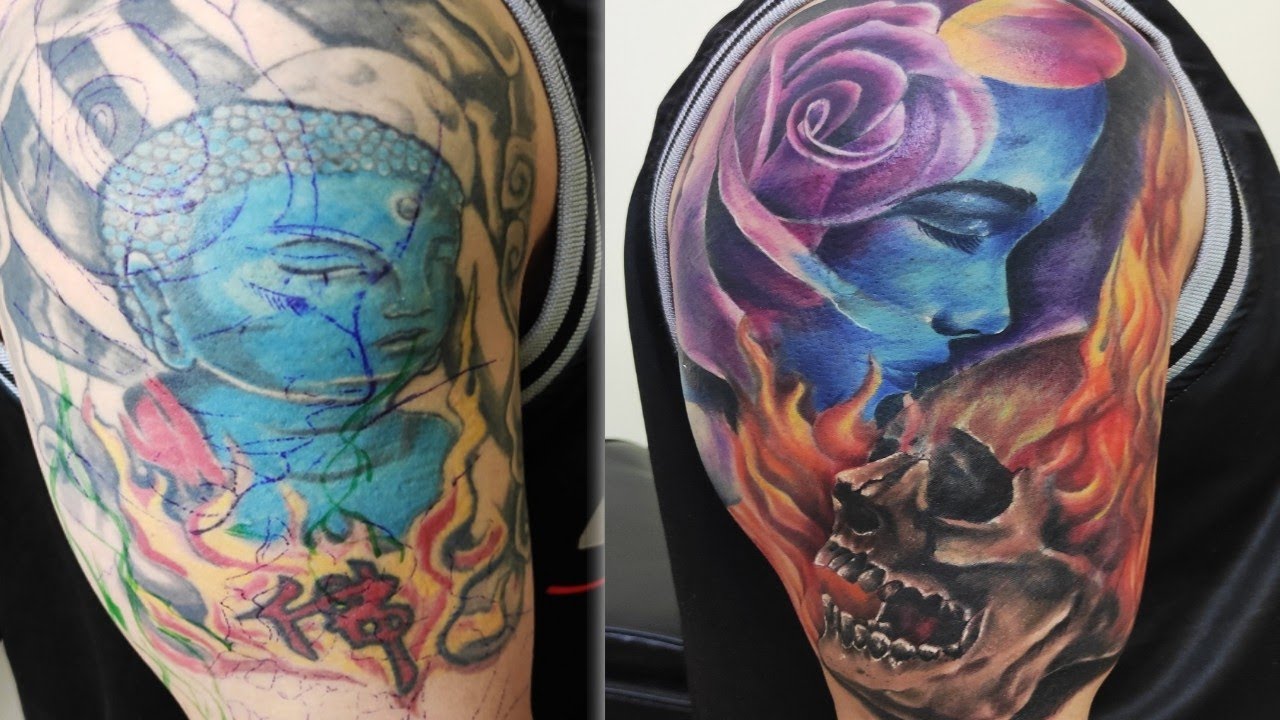 Cover up tattoo time lapse / Buddha Tattoo Cover up / Colored Tattoo