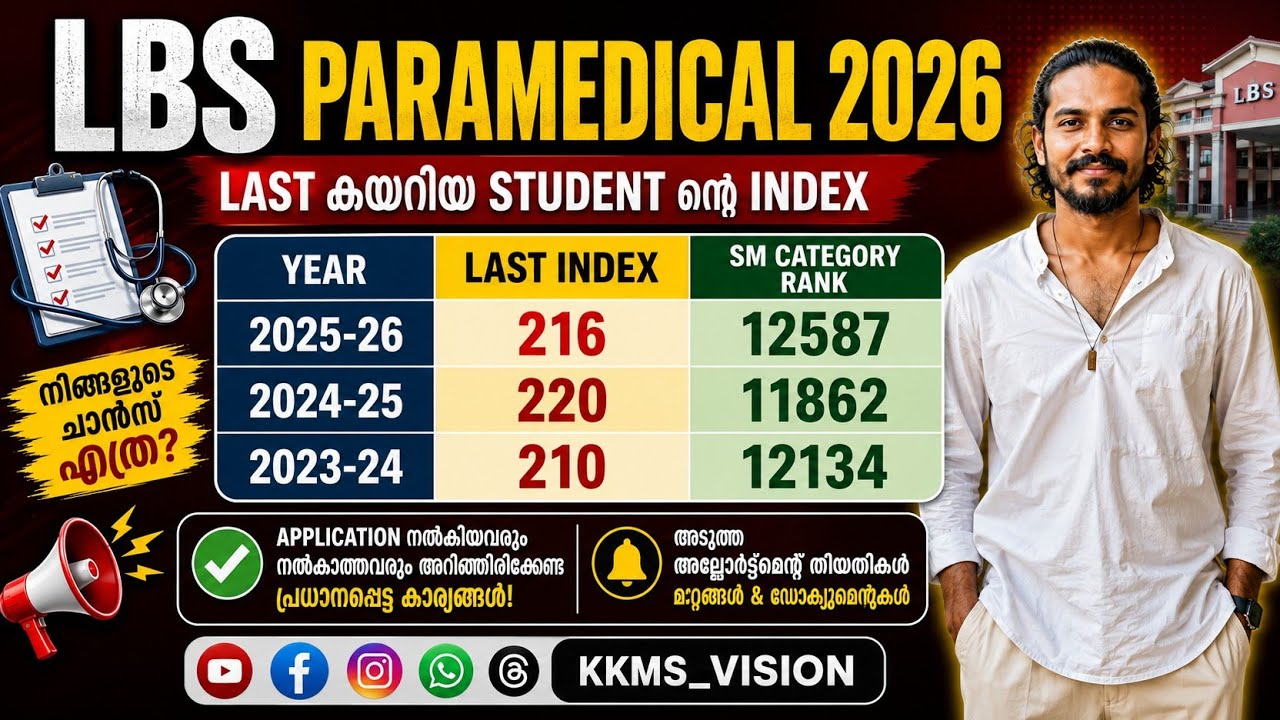 LBS Paramedical 2026, last കയറിയ student ന്റെ index mark Details |