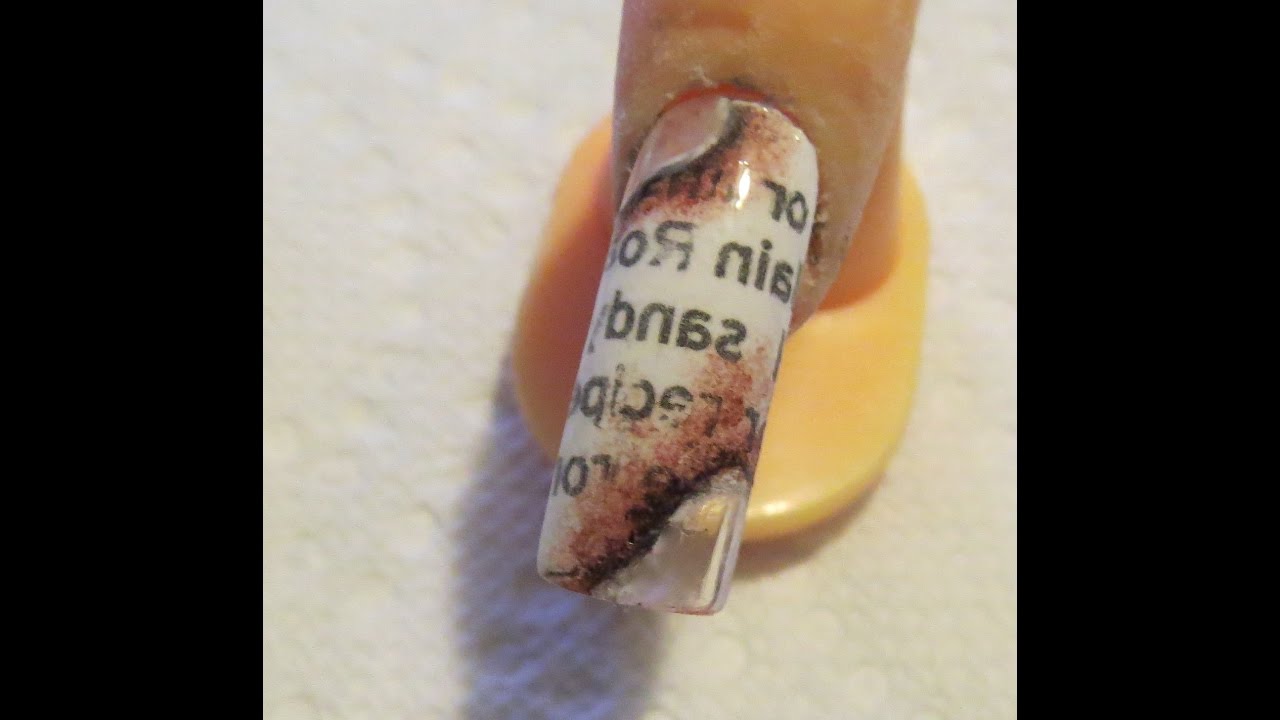 Burned Newspaper Nails (How To) -with clear nail