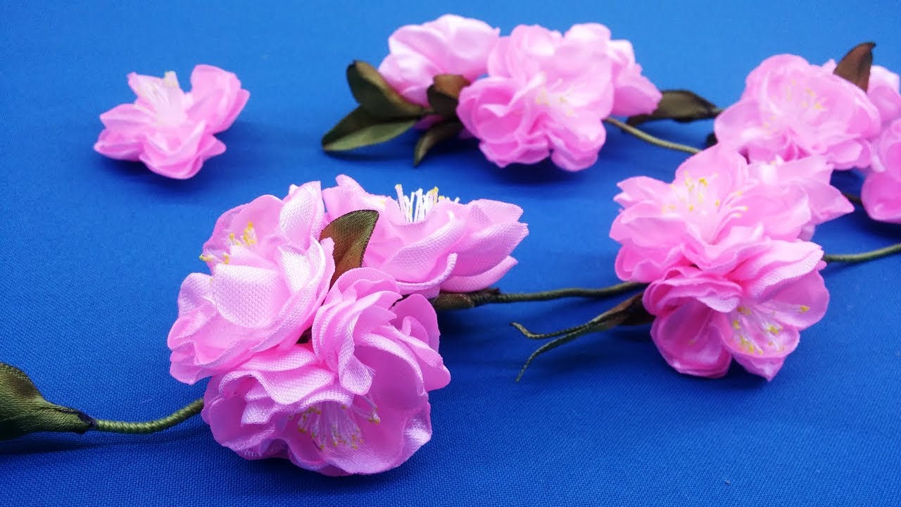Sakura from ribbons.DIY/Sakura de cintas/Сакура из лент. МК