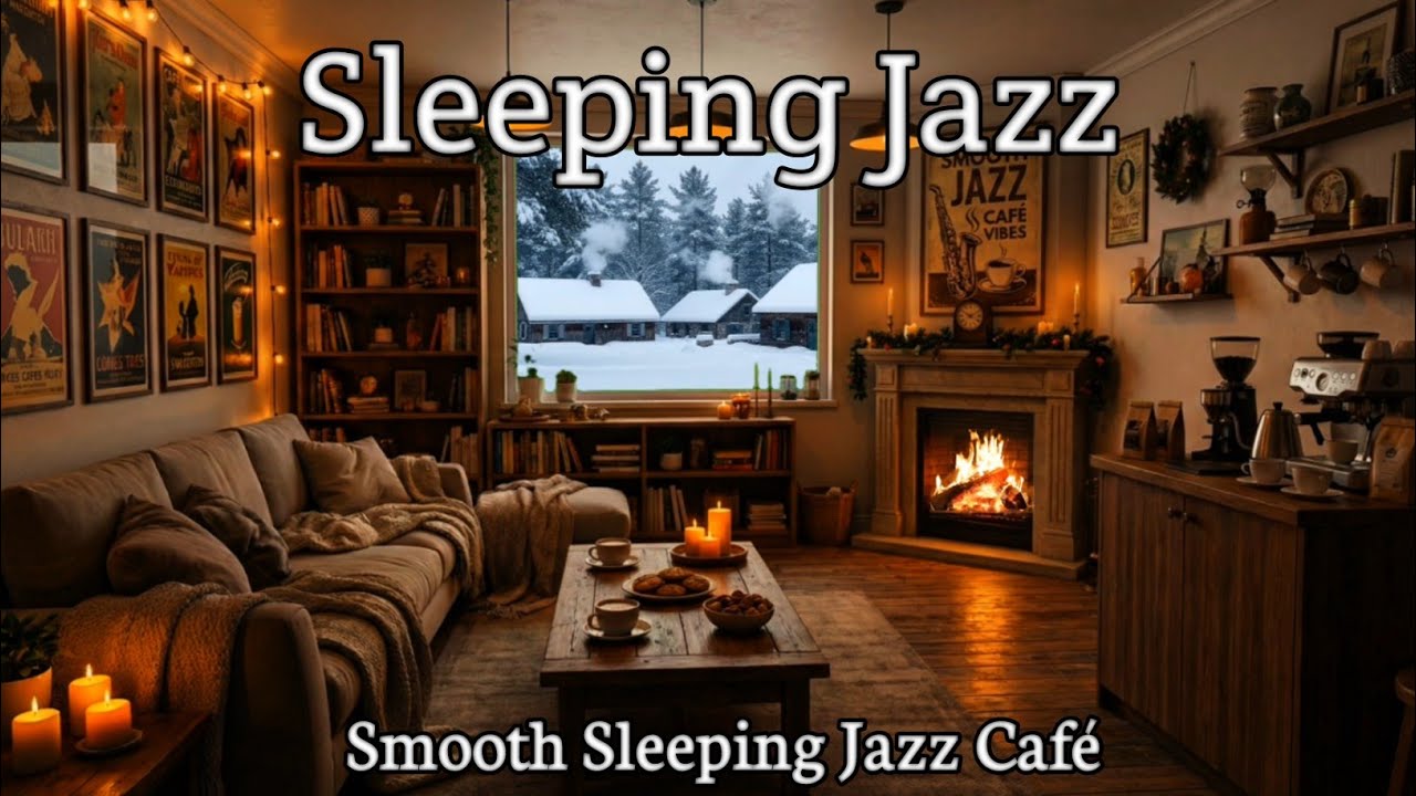 Sleep Jazz Instrumental Music: Cozy Coffee Shop & Fireplace Ambience ☕