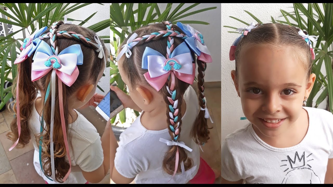 Penteado Infantil de Festa Junina com fitas e tranças