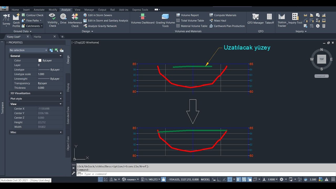 Autocad Civil 3D - Kesit Editörü ile Yüzeyleri Uzatmak - Extending surfaces with Section Editor
