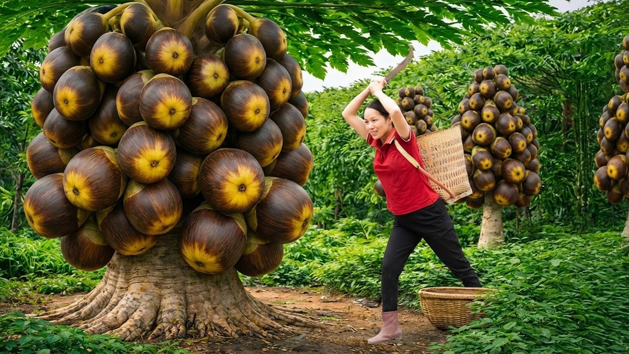 Harvesting Rare Dubai Coconuts on a Deserted Island | Customers scramble to buy at roadside market