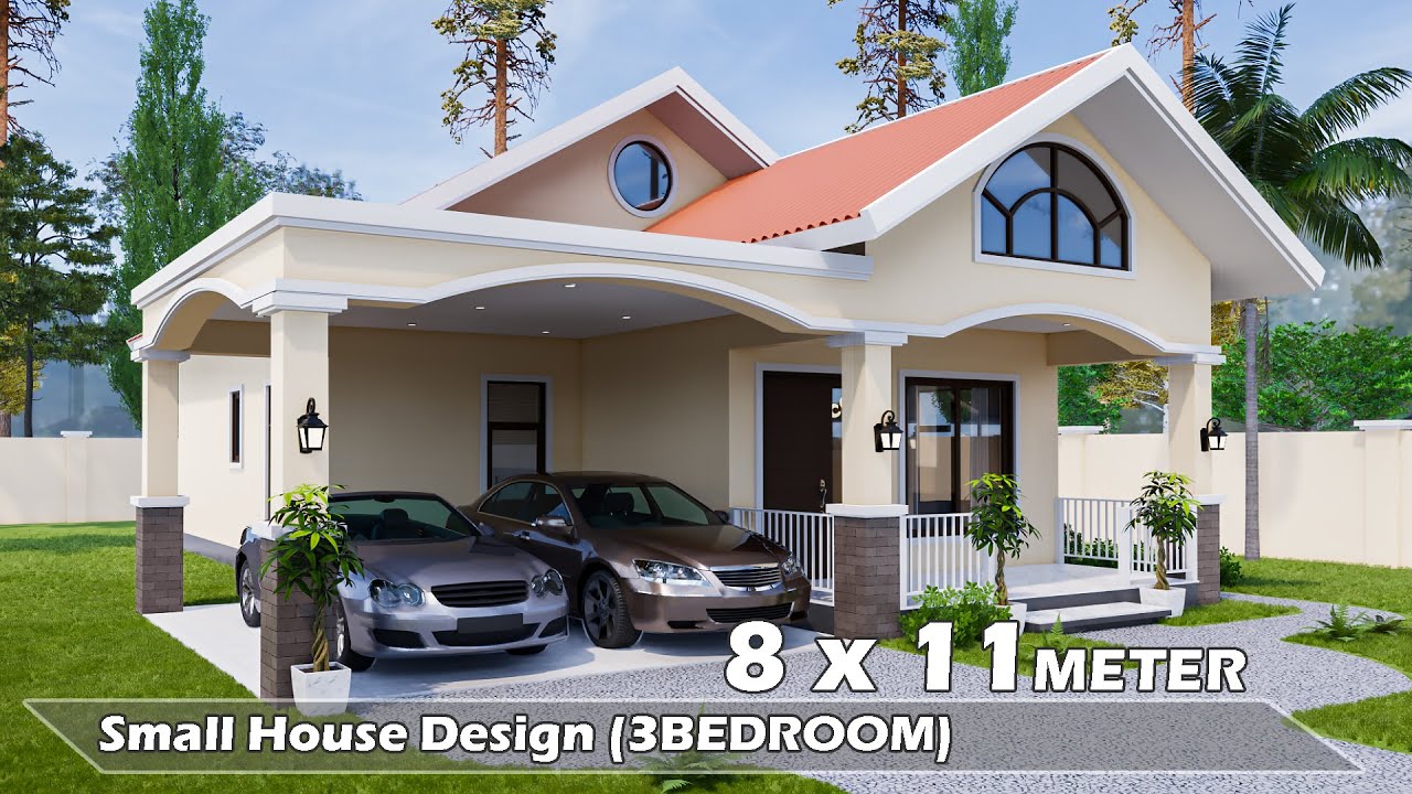8 x 11 Meter​ Small House Design - 3Bedroom with 2carparking