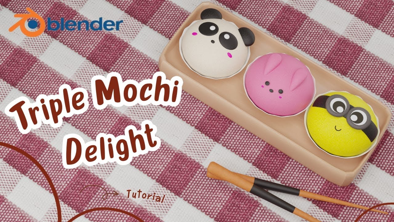 Triple Mochi Delight in 3D Blender Full Tutorial 🐼 ....