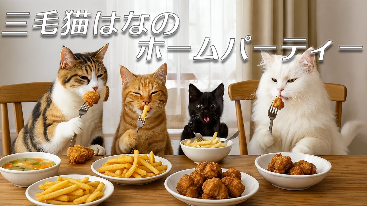 【はたらくねこの休日】三毛猫はなのホームパーティー🎉✨️