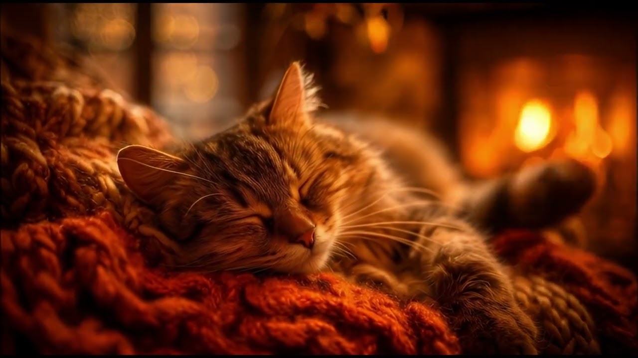 REAL PURRING & FIREPLACE SOUNDS | RELAXING CAT SLEEP MUSIC | ANXIETY RELIEF #purringcat #forsleep