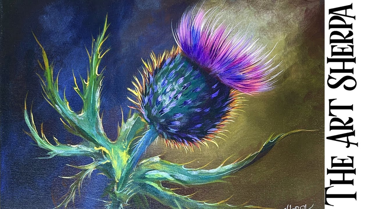How to paint a Glowing thistle Flower 🌟🎨 How to paint acrylics Halloween Floral