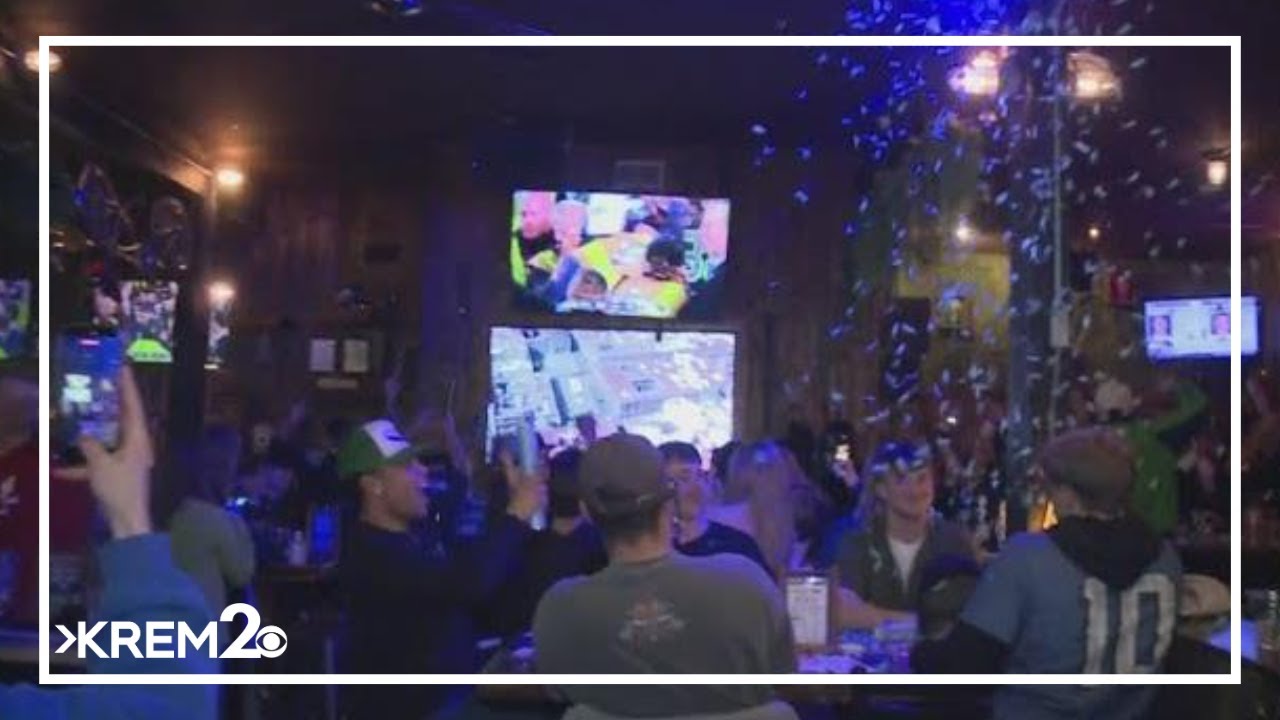 Seahawks fans celebrate victory in downtown Spokane