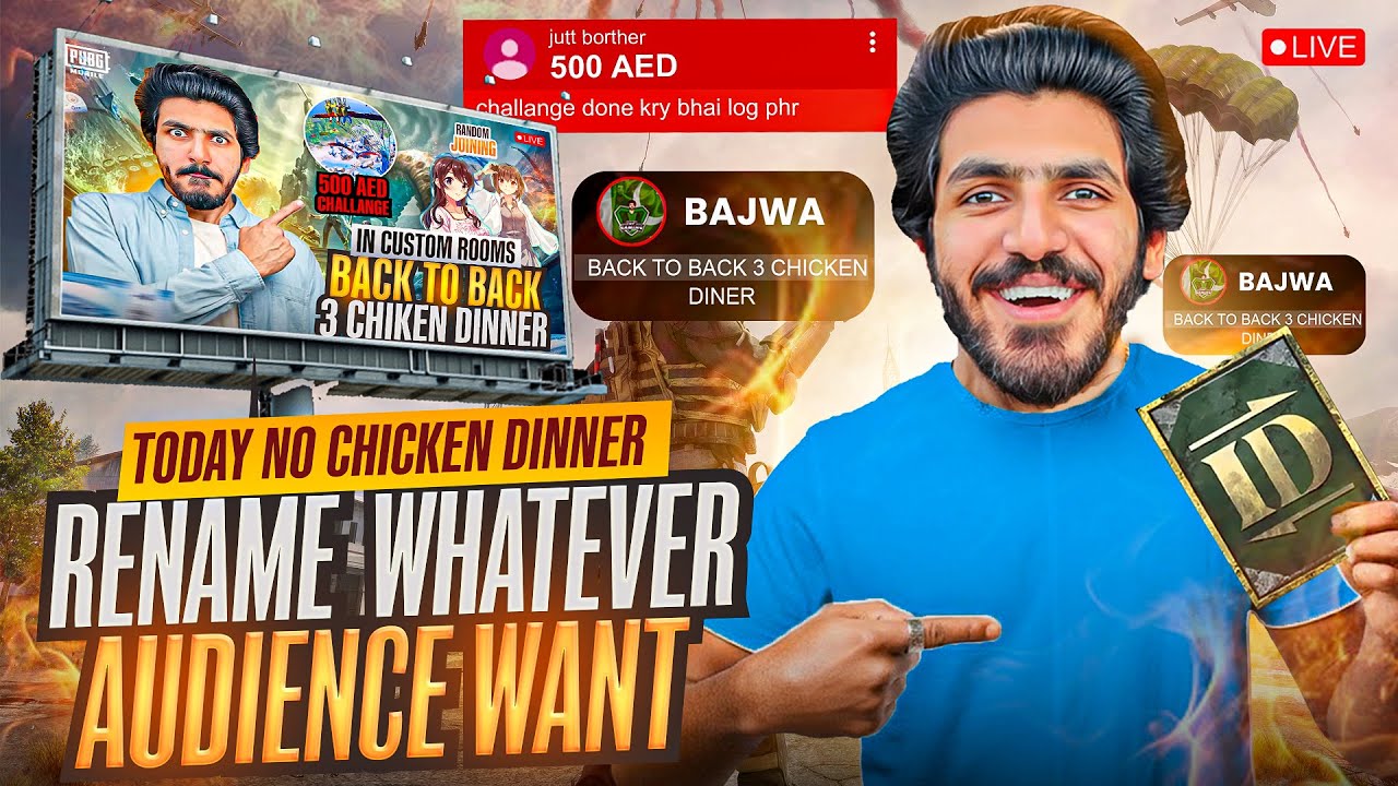 RENAME KARWA HI NA LO TM LOOG😎500 AED CHALLENGE B2B 3 CHICKEN DINNER CUSTOM ROOMS & RANDOM JOINING 😛