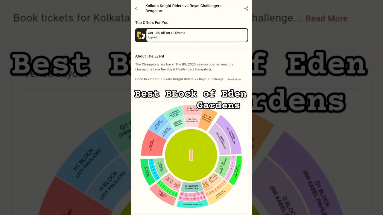Kolkata Eden Garden Best Block K,L,C,D Block View. Tickets Konsa block Main Book kare Kolkata?
