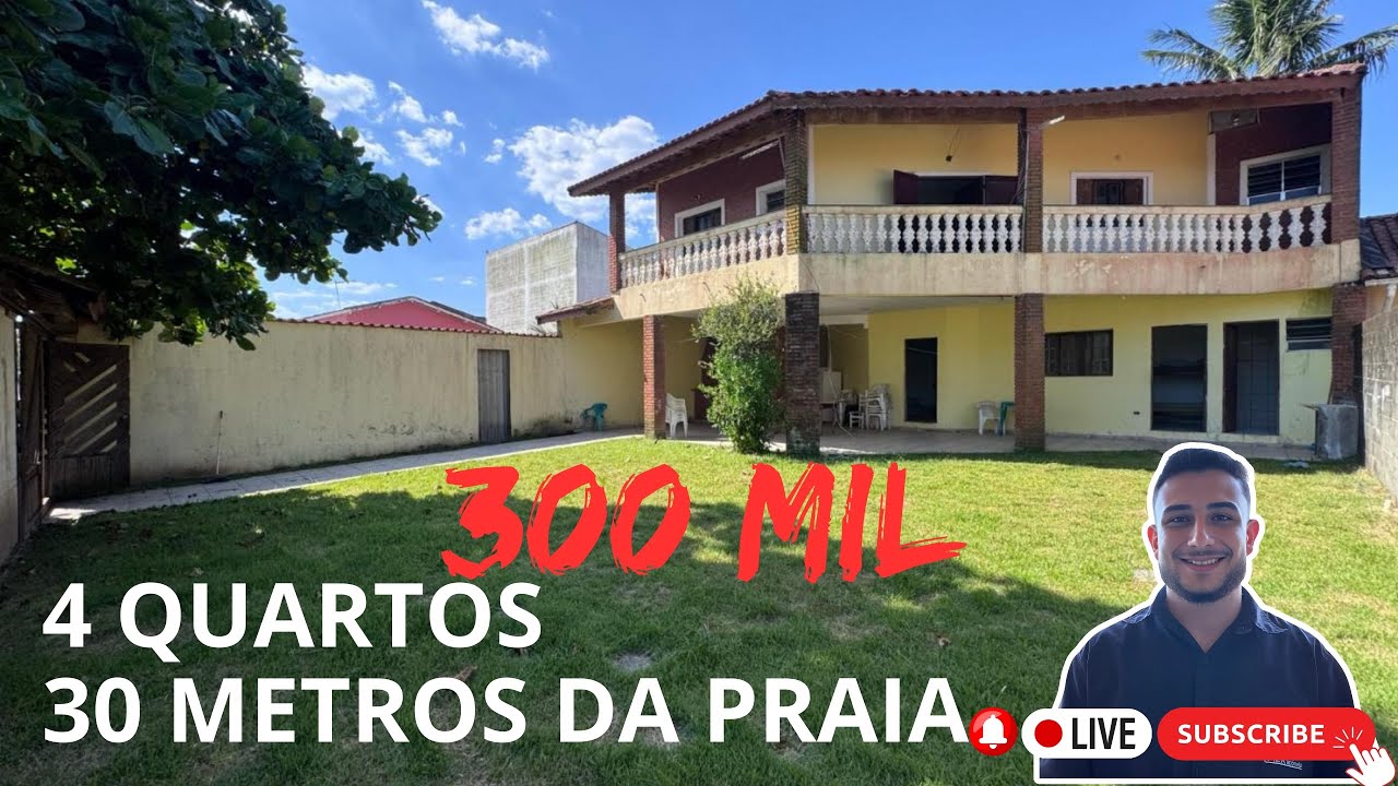 (Vendido) CASA COM 4 QUARTOS POR 300 MIL Á 30 METROS DO MAR EM ITANHAÉM
