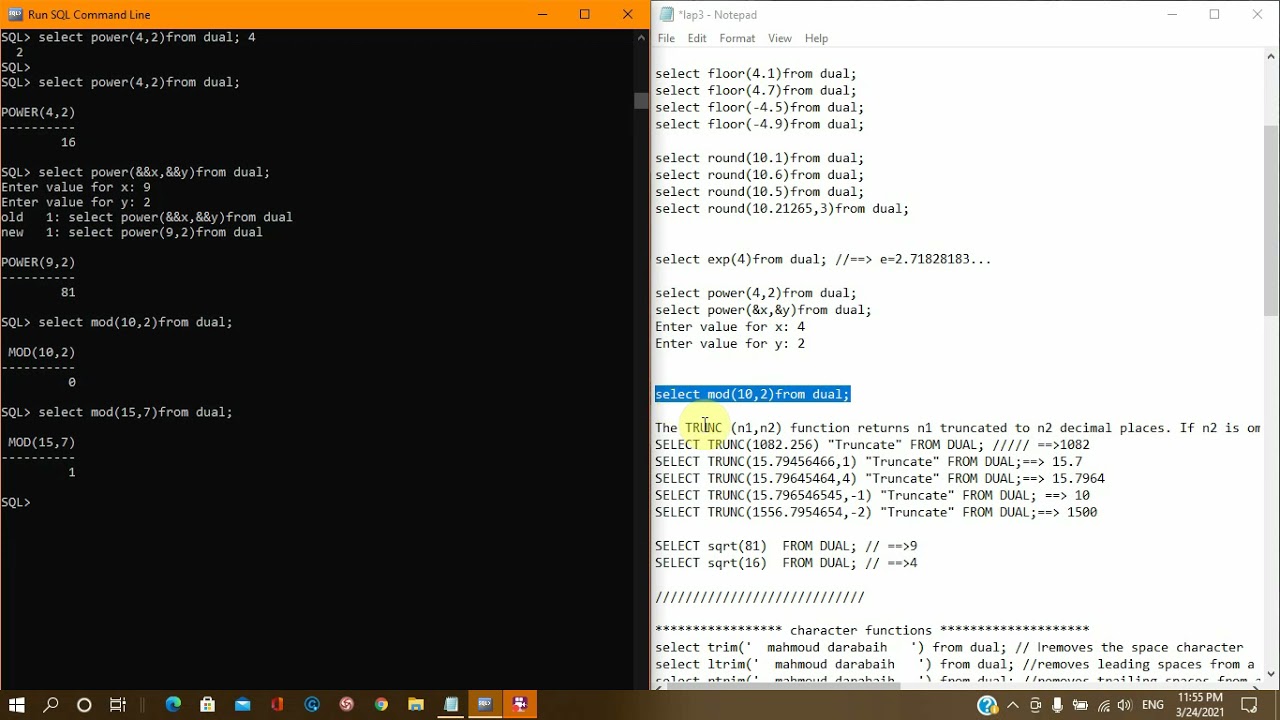 SQL functions || numeric functions and character functions