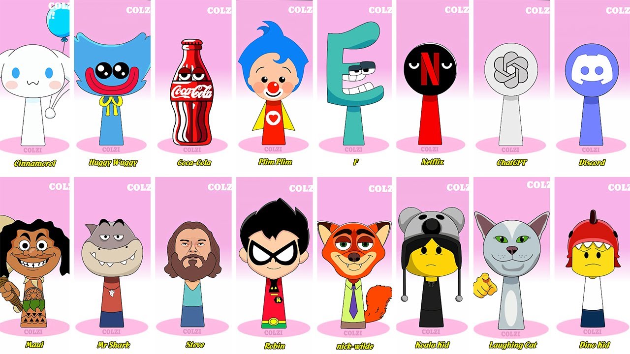 Incredibox Sprunki OC Phase 1 to Phase I Alphabet Lore Youtube Like, Huggy Wuggy, Coca Cola,Windows