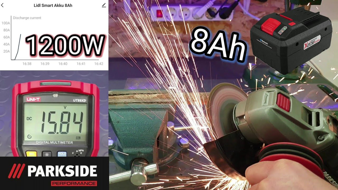 PARKSIDE 8Ah Smart Battery X20V Team Test with 1200W PARKSIDE Performance Angle Grinder 4Ah vs 8Ah