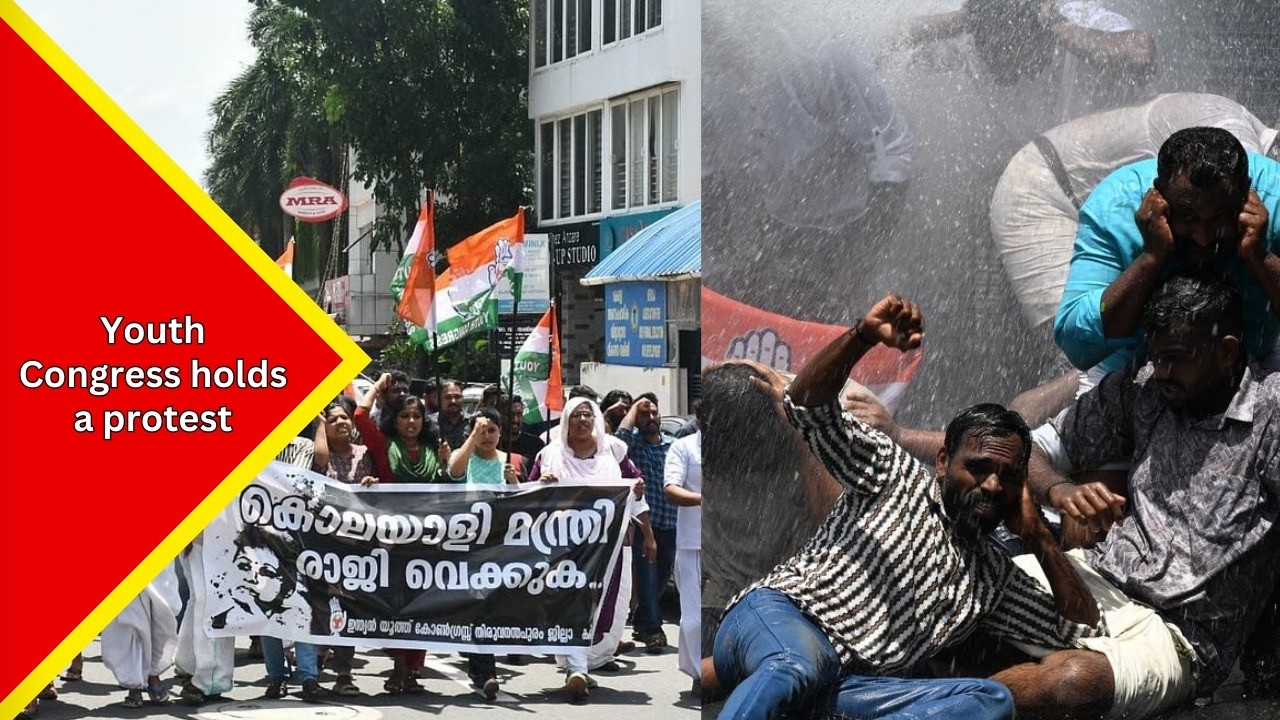 Youth Congress holds a protest march to Health Minister Veena George&rsquo;s official residence in Kerala