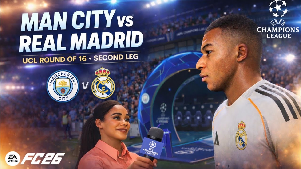 🔵 Manchester City vs Real Madrid ⚪️  Champions League Round of 16 | EA FC 26 Simulation