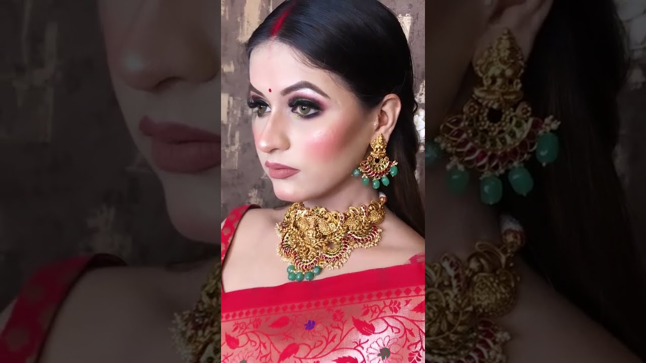 gorgeous red saree makeup for reception | red saree bride makeup look ❤