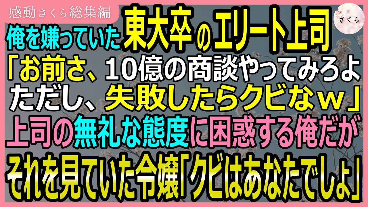 【感動する話・総集編】俺を嫌っていた東大卒のエリート上司「お前10億の商談やれｗ失敗したらクビな！」それを見ていた令嬢「クビはあなただと思うけど？」【いい話・スカッと・スカッとする話・朗読】