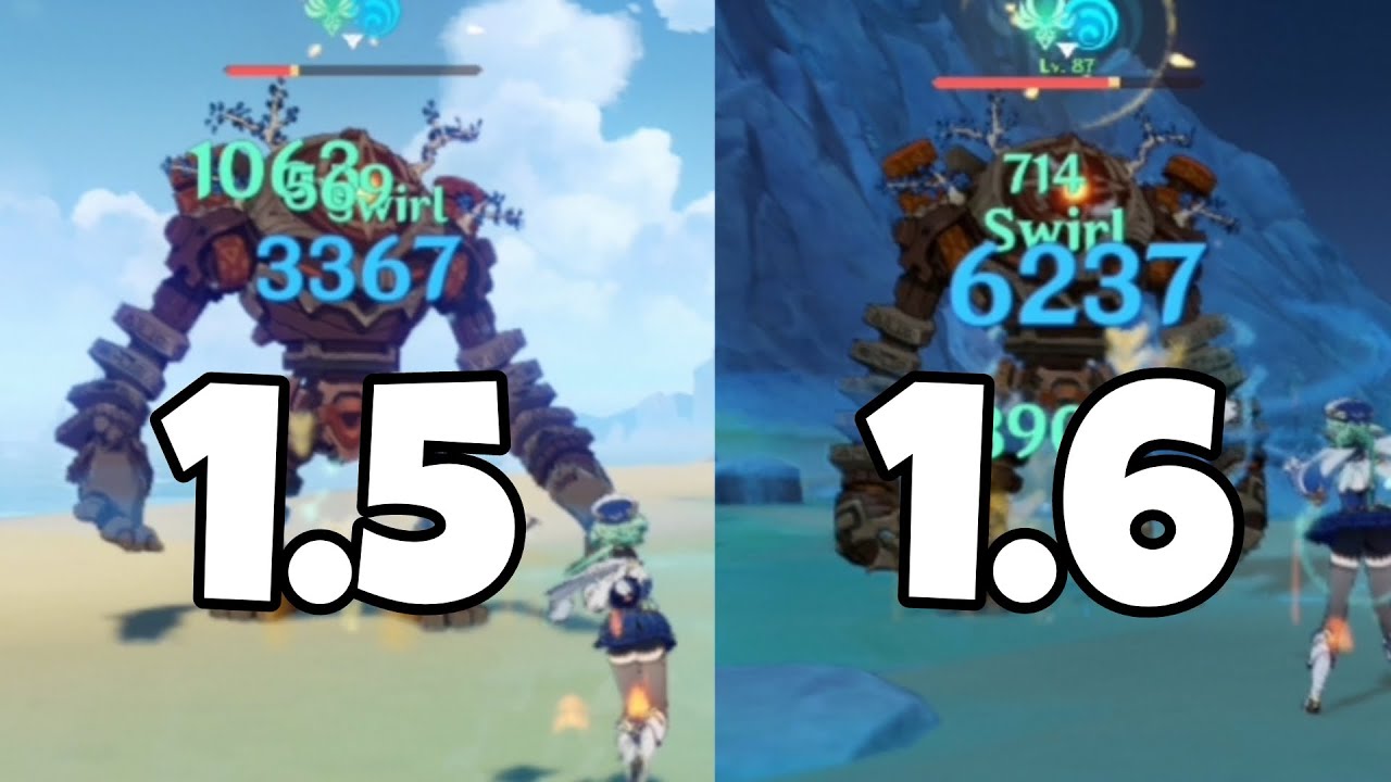 Swirl damage comparison from 1.5 to 1.6 (EM Buff) - Genshin Impact