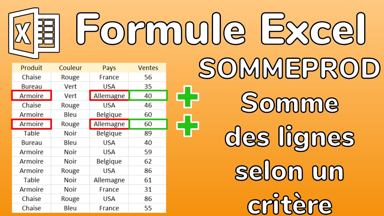 Excel - Formule SOMMEPROD matricielle - Comment sommer les lignes qui vérifient un critère