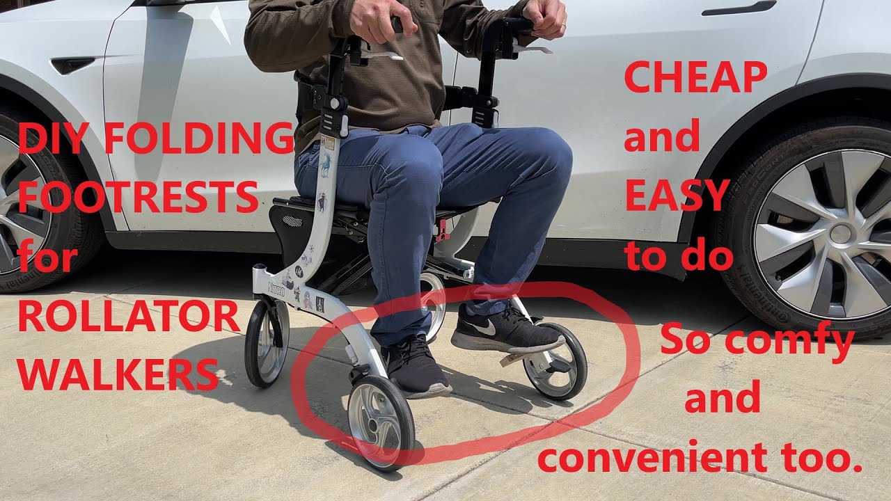 Cheap and Easy DIY Folding Footrest for Rollator Walker - Transport/Wheelchair hack
