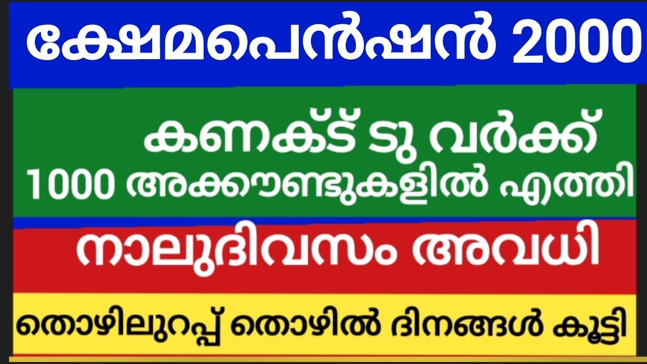 ക്ഷേമ പെൻഷൻ വിതരണം!! നാല് ദിവസം അവധി!! യുവാക്കൾക്ക് 1000 രൂപ തുകയെത്തി 