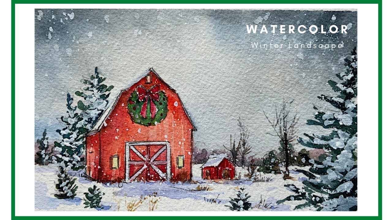 Watercolor Winter Landscape l How to Draw a Barn l 수채화 겨울 풍경