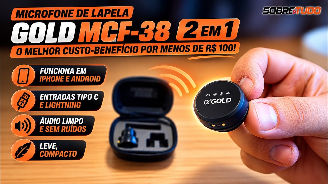 Microfone de Lapela Gold MCF-38 2 em 1 com redução de ruído 