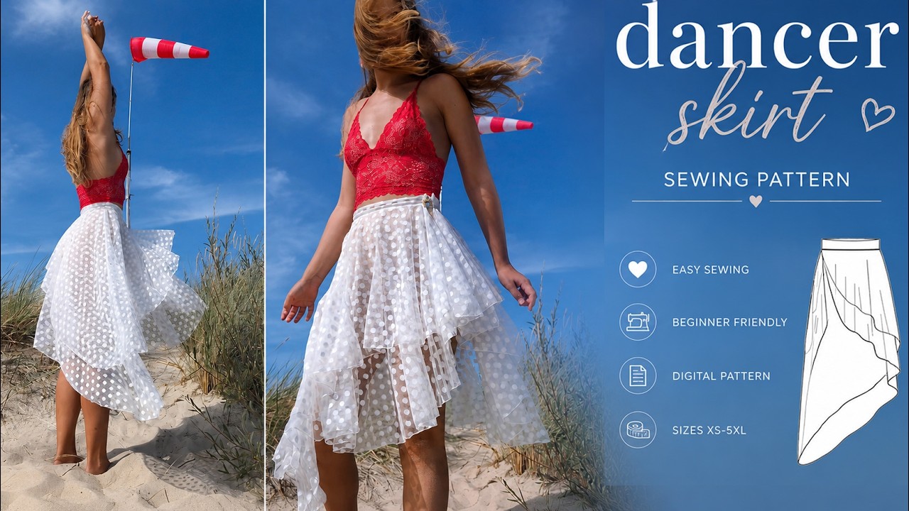 How to sew an asymmetric dancer skirt? Sewing pattern tutorial 💙