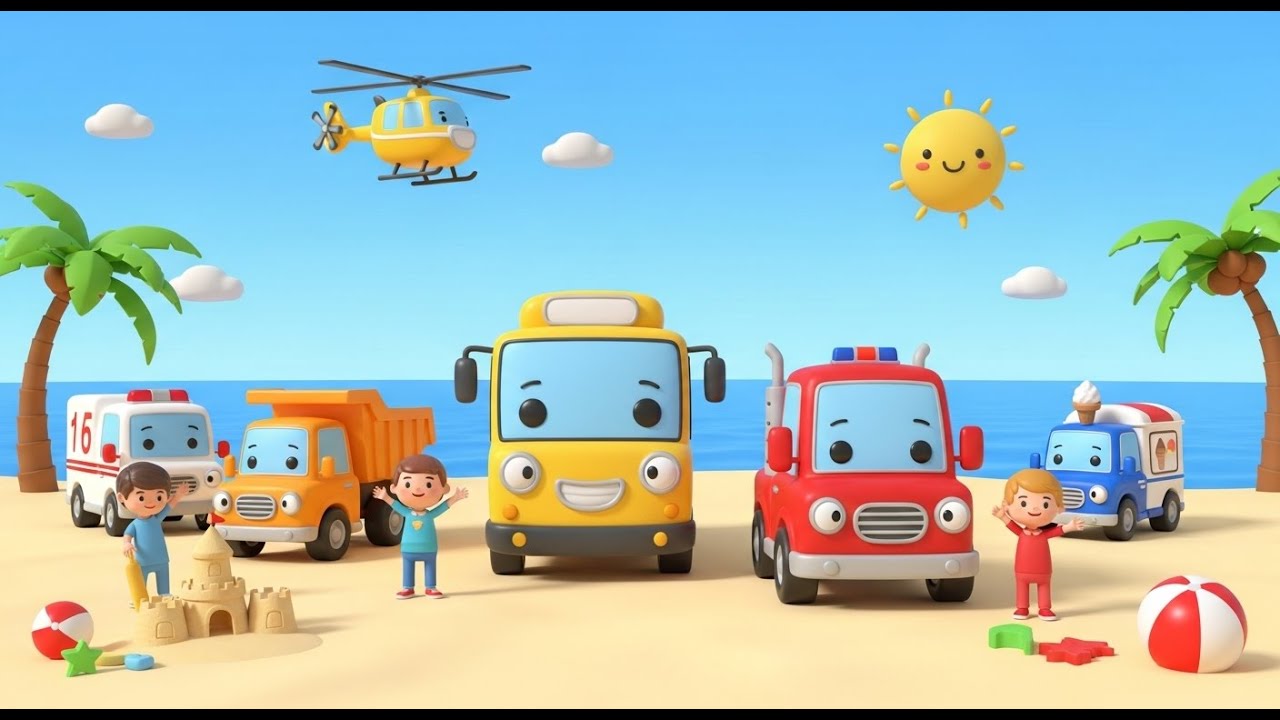 🏖️ Beach Vehicle Learning! 🚌🚚Fun Vehicles (for Kids Poem)