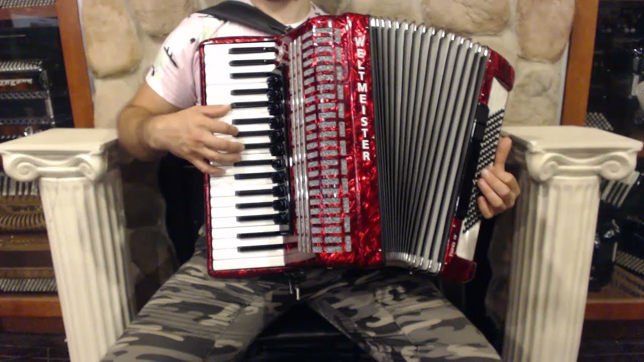 4899 - Certified Pre-Owned Red Weltmeister Topas IV Piano Accordion LMMM 37 96 $2499
