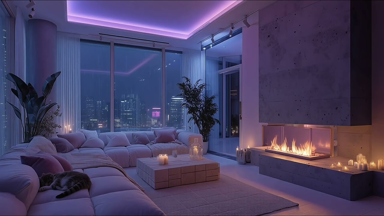 3 Hours of Rain on Window | Cozy Luxury Apartment at Night | Sleep, Study, Relax