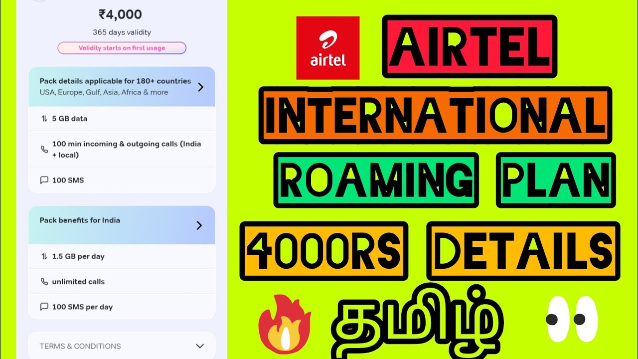 4000Rs Airtel International Roaming Plan Tamil | Airtel International Roaming Plan Details Tamil