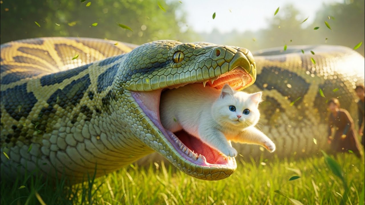 The White Cat and the Giant Python 🐍 | Realistic Cinematic AI Story | AI Stories 