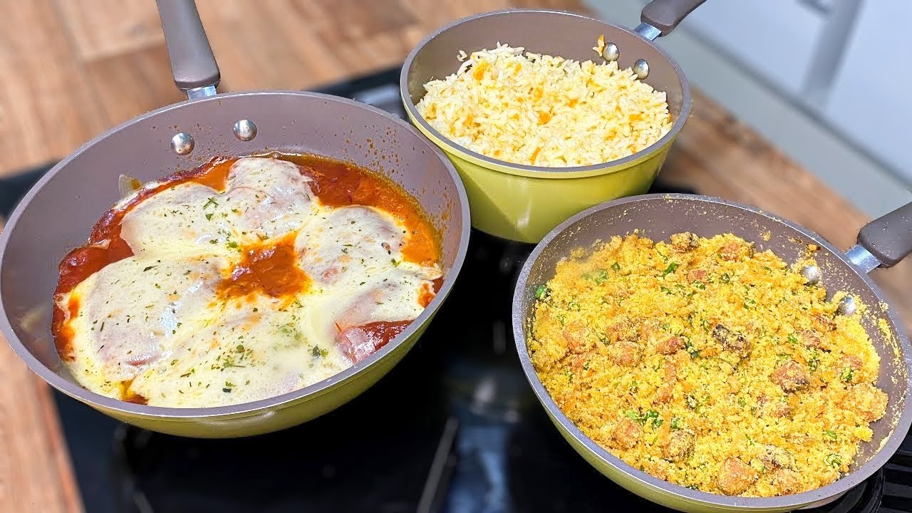 ALMOÇO COM FRANGO A PARMEGIANA DE FRIGIDEIRA FÁCIL | PRONTO EM 30 MINUTOS | Gabriel Freitas