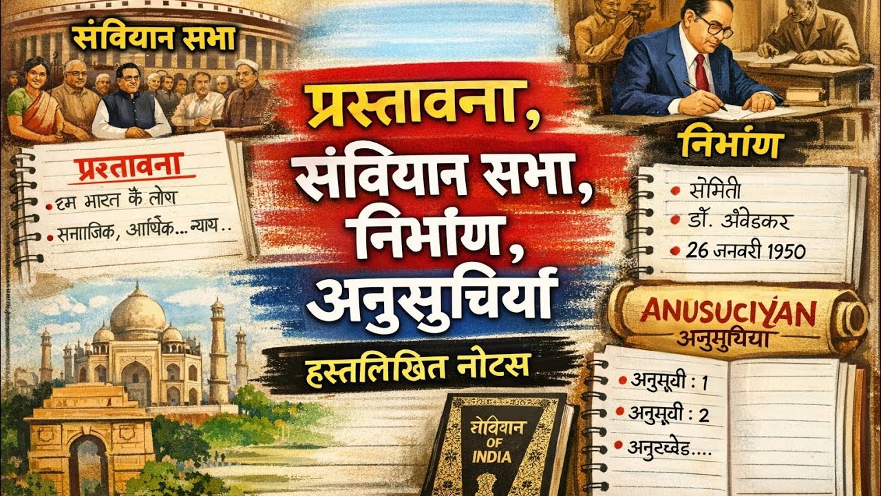 प्रस्तावना, संविधान सभा, निर्माण व अनुसूचियाँ | Handwritten Notes | Indian Polity