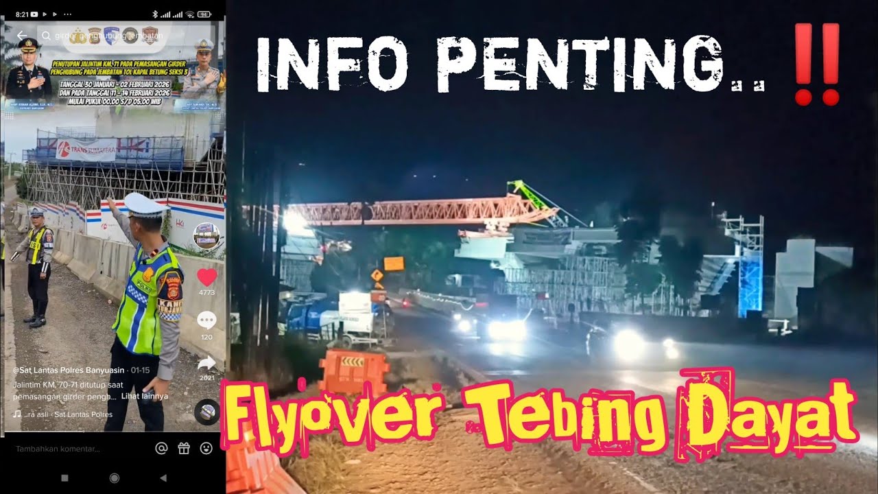 Pemasangan 𝙂𝙞𝙧𝙙𝙚𝙧 Flyover Tebing Dayat Betung, Jalan Lintas Timur Sumatera di tutup sementara