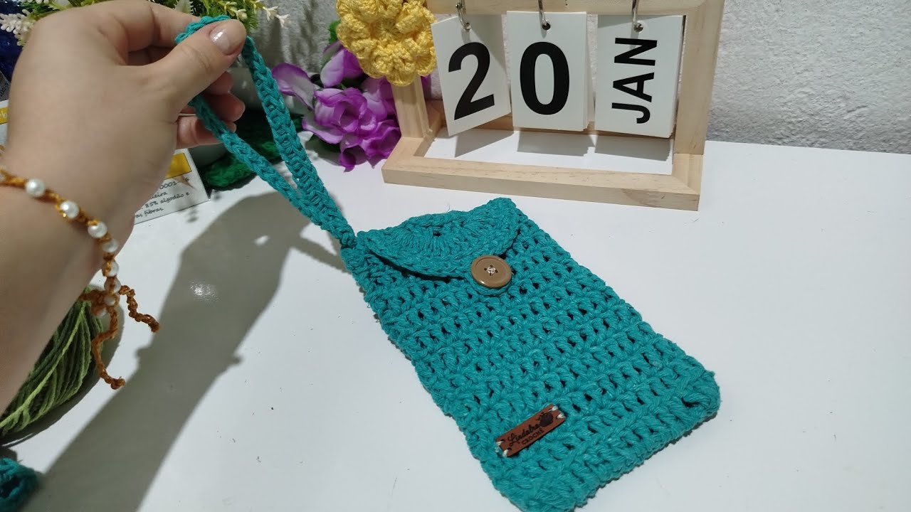 Bolsa de crochê porta celular Moderna fácil rápida passo a passo @LindalraBolsasemBarbante 
