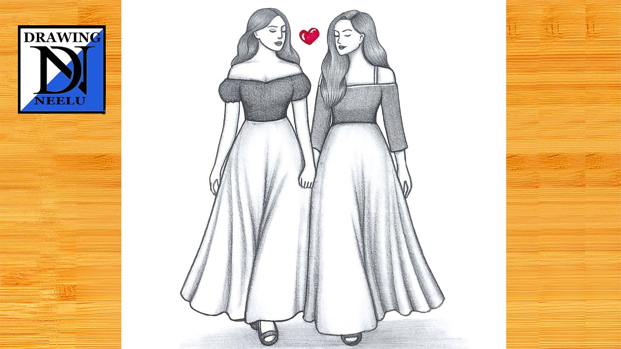 How to draw a Girl Best Friends -Friendship drawing || Pencil sketch for beginner || Girl drawing