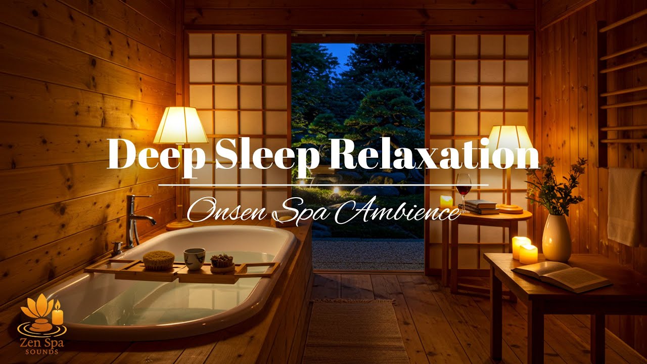 Deep Sleep Relaxation – Onsen Spa Ambience with Gentle Rain and Soft Piano for Deep Sleep