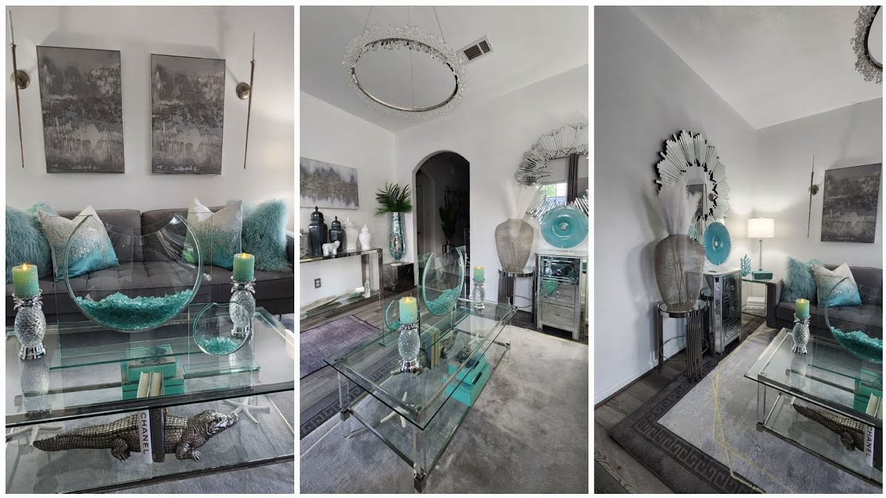 LIVING ROOM TOUR | COASTAL GLAM DECOR | AQUA DECOR