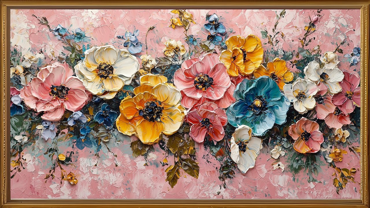 Pastel Colors Flowers Frame tv Art Vintage Framed TV Art Screensaver