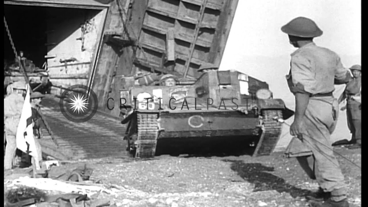 British soldiers landing and unloading in Salerno Italy, under attack. HD Stock Footage