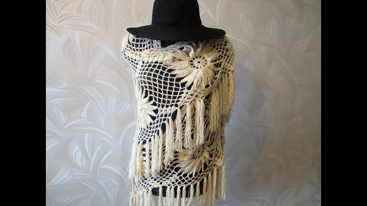Шаль с  цветком Ч 1  Shawl  with large flower  Crochet Р 1